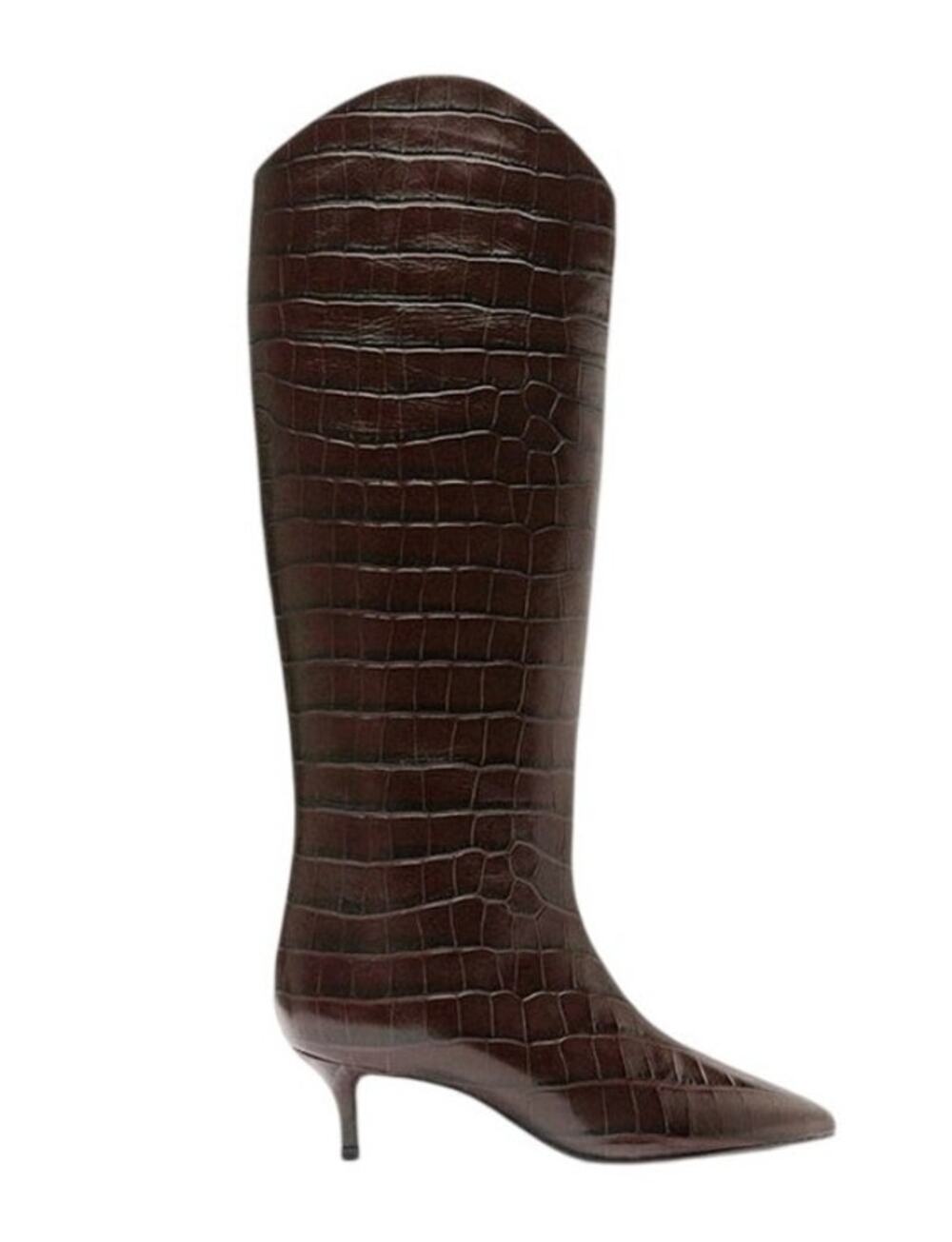 Schutz Maryana Lo Wide Boot Dark Choc Brown Croc Embossed Leather Size 7.5B NIB